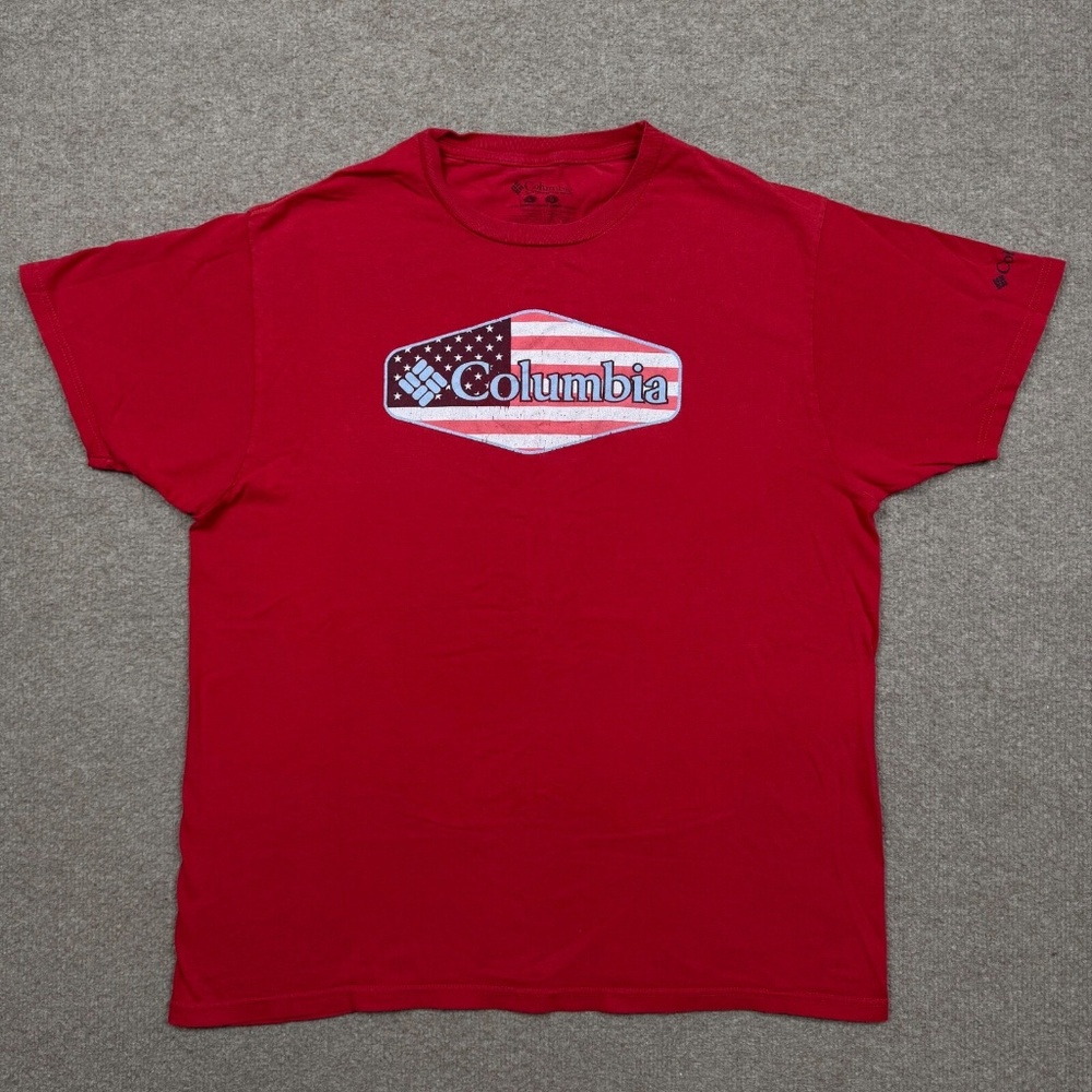 Columbia Mens Shirt Red Large Short Sleeve Outdoor Outdoor Adult Fishing Hiking - Picture 1 of 7